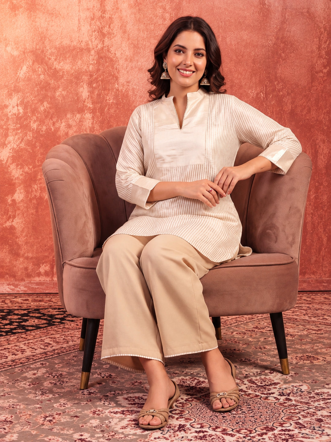 Striped Straight Viscose Kurta & Palazzos Sets