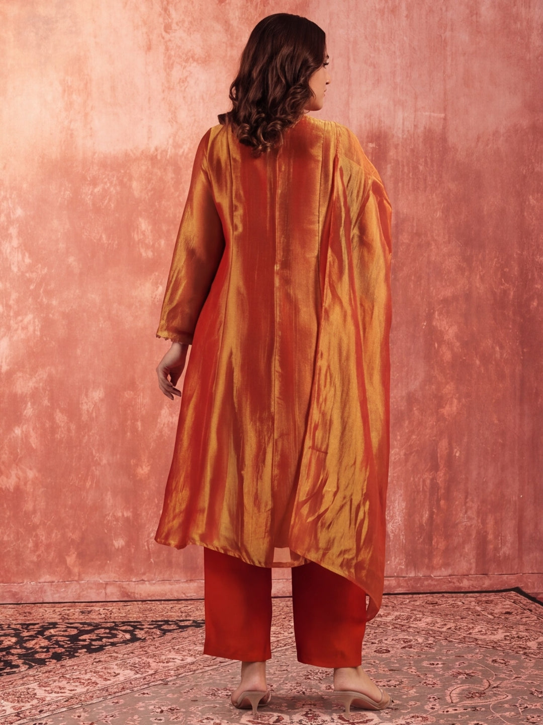 Solid A-Line Tissue Silk Kurta & Palazzos Sets