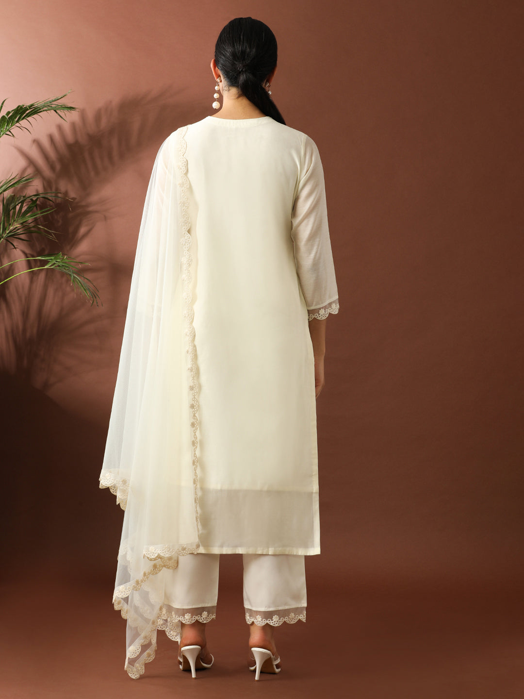 Floral Embroidered Straight Chanderi Cotton Kurta & Trousers Sets