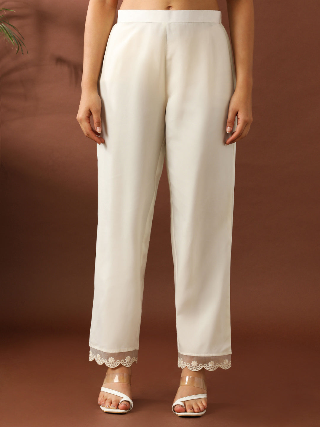 Floral Embroidered Straight Chanderi Cotton Kurta & Trousers Sets