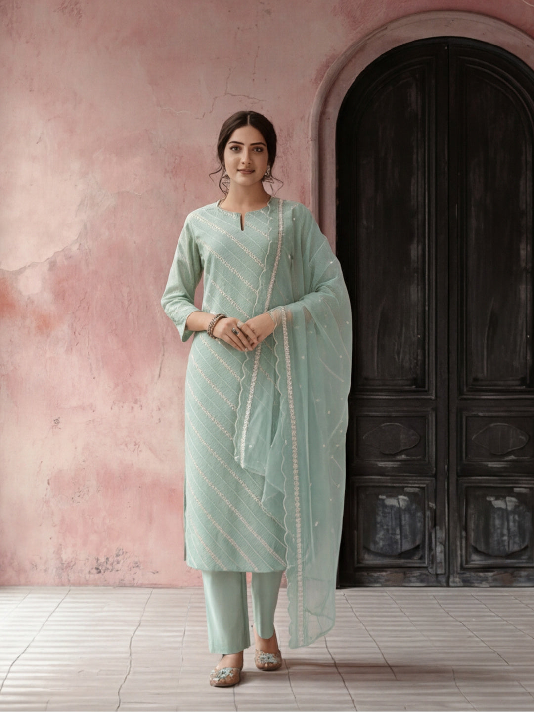 Kurta With Pant & Dupatta Ethnic Kurta Set For Women