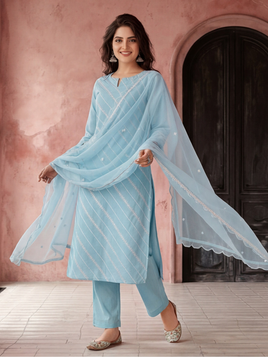 Kurta With Pant & Dupatta Ethnic Kurta Set For Women