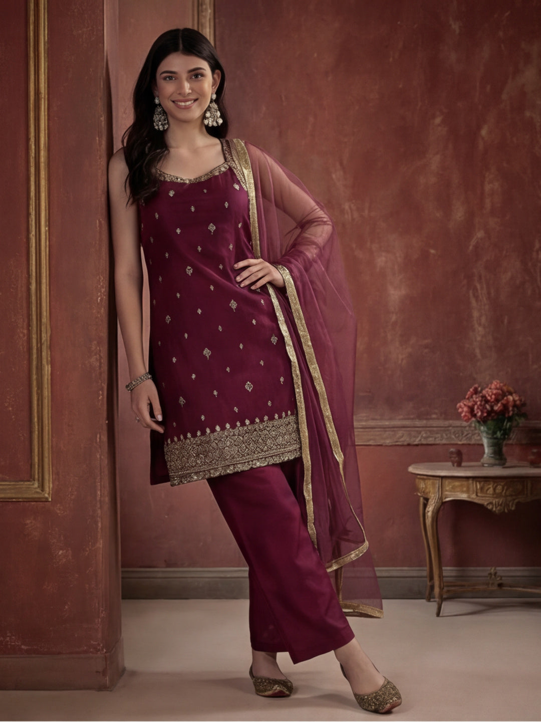 Kurta With Pant & Dupatta Ethnic Kurta Set For Women