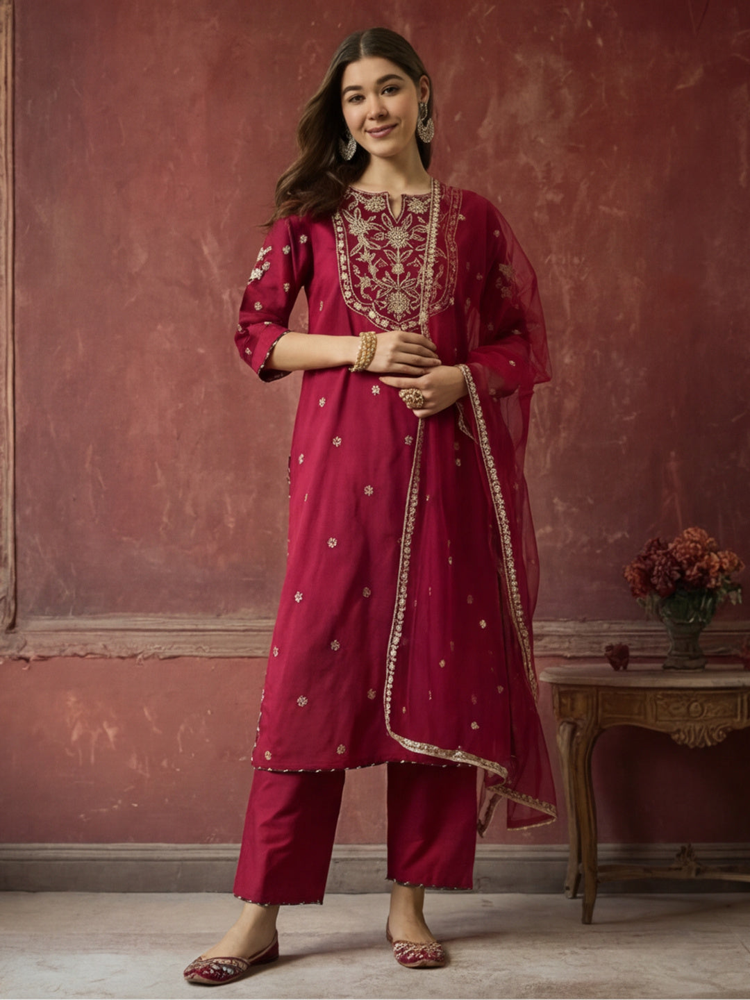 Kurta With Pant & Dupatta Ethnic Kurta Set For Women