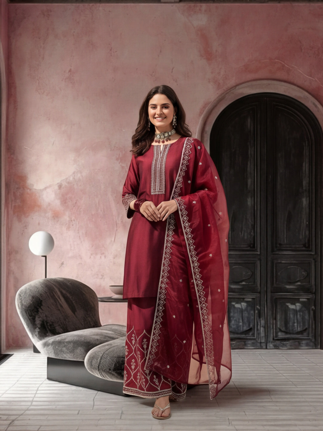 Kurta With Pant & Dupatta Ethnic Kurta Set For Women