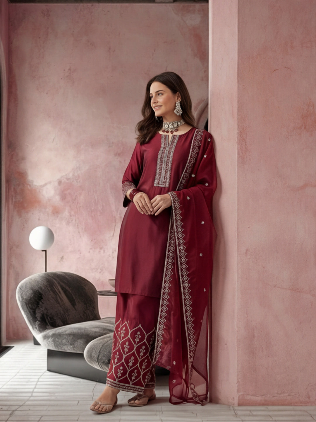 Kurta With Pant & Dupatta Ethnic Kurta Set For Women