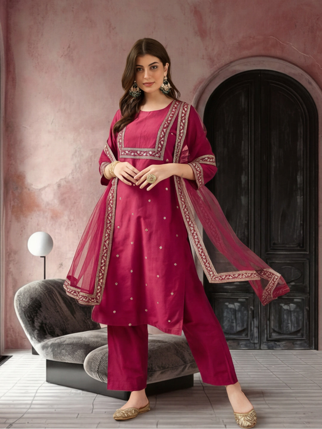 Kurta With Pant & Dupatta Ethnic Kurta Set For Women