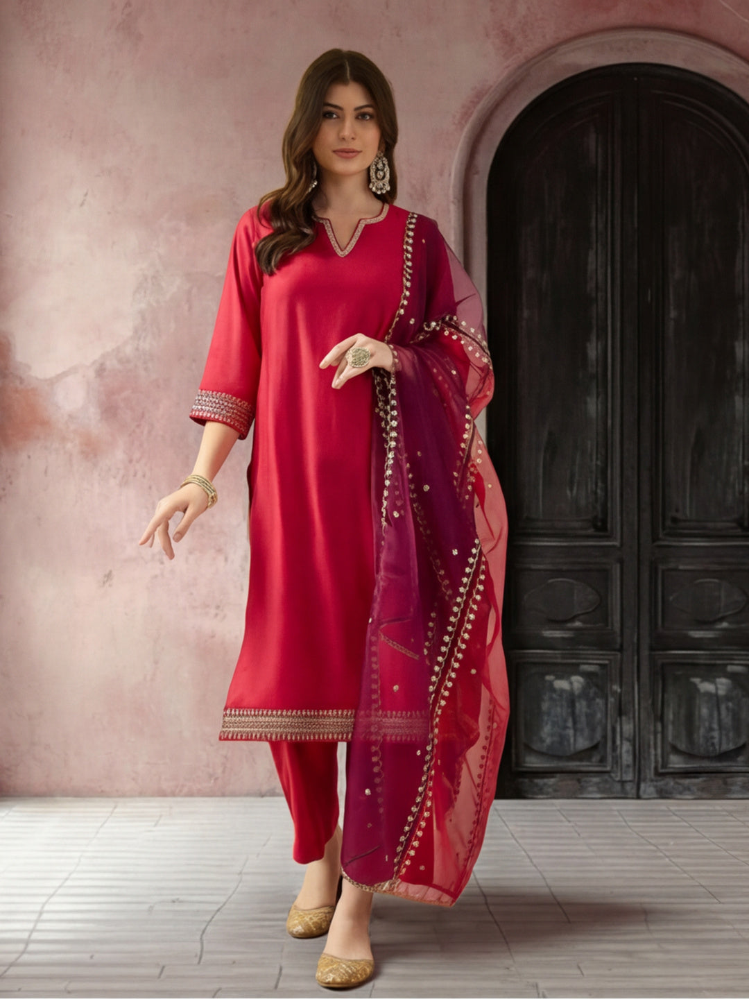 Kurta With Pant & Dupatta Ethnic Kurta Set For Women