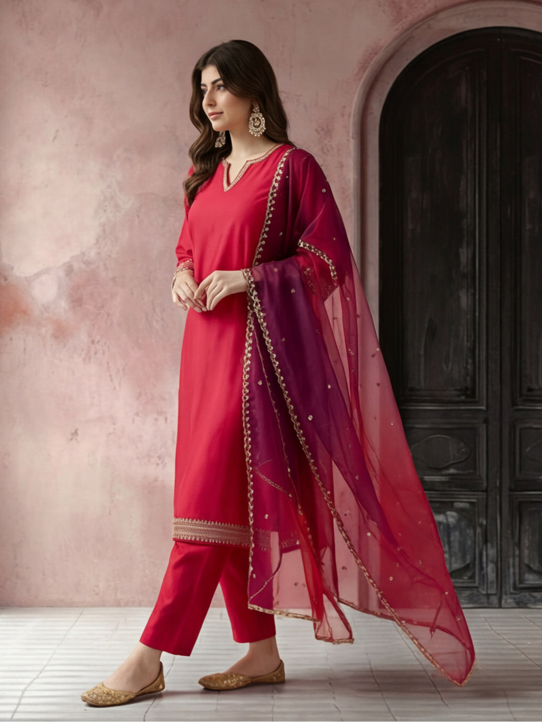 Kurta With Pant & Dupatta Ethnic Kurta Set For Women