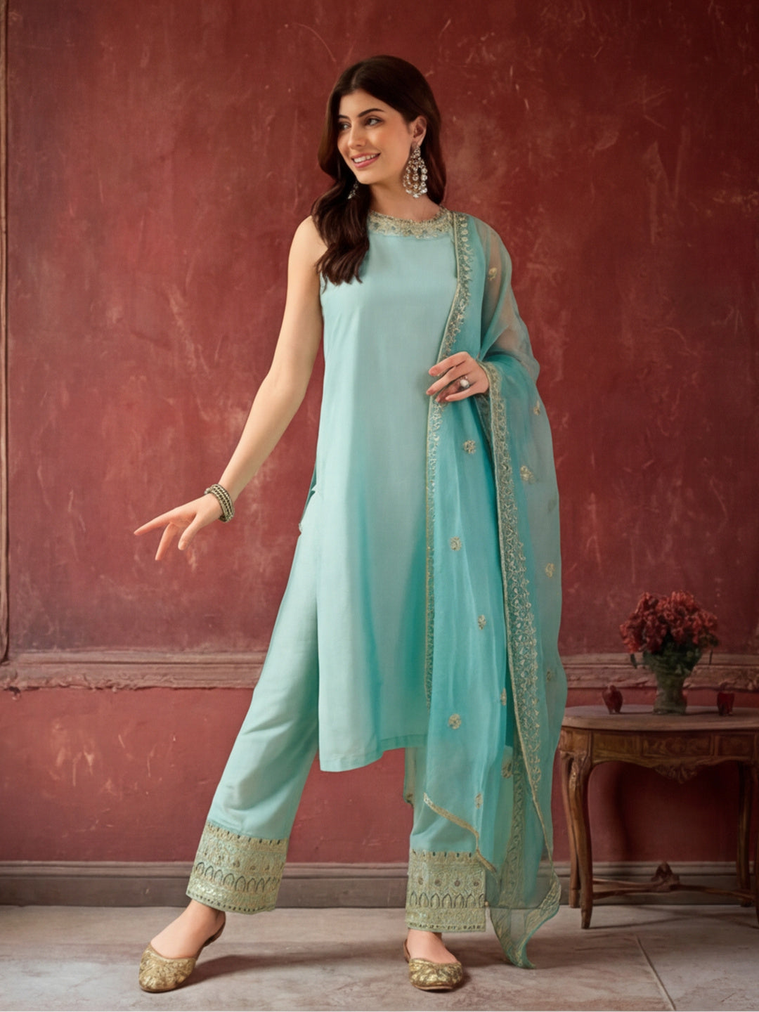 Kurta With Pant & Dupatta Ethnic Kurta Set For Women