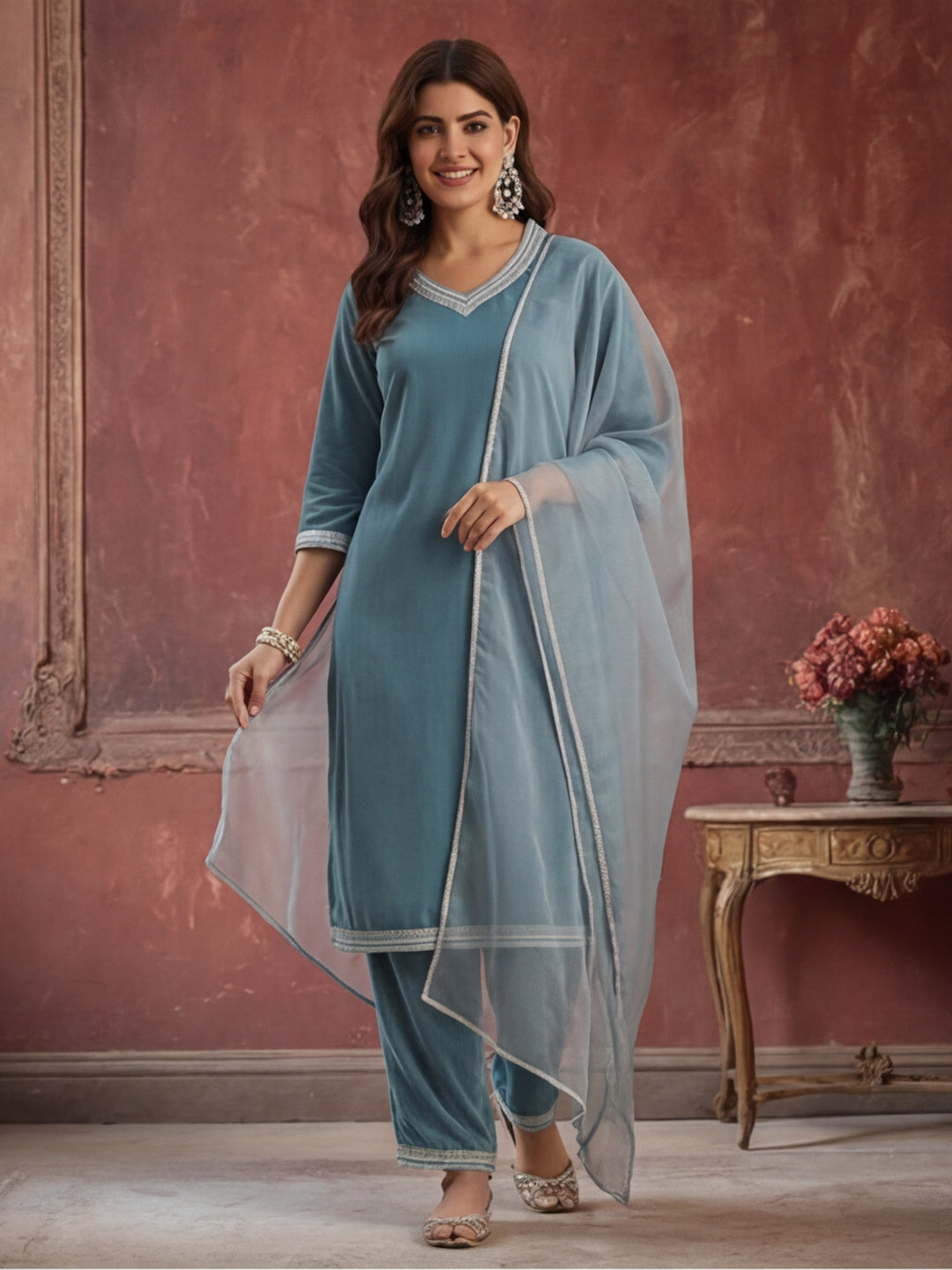 Kurta With Pant & Dupatta Ethnic Kurta Set For Women
