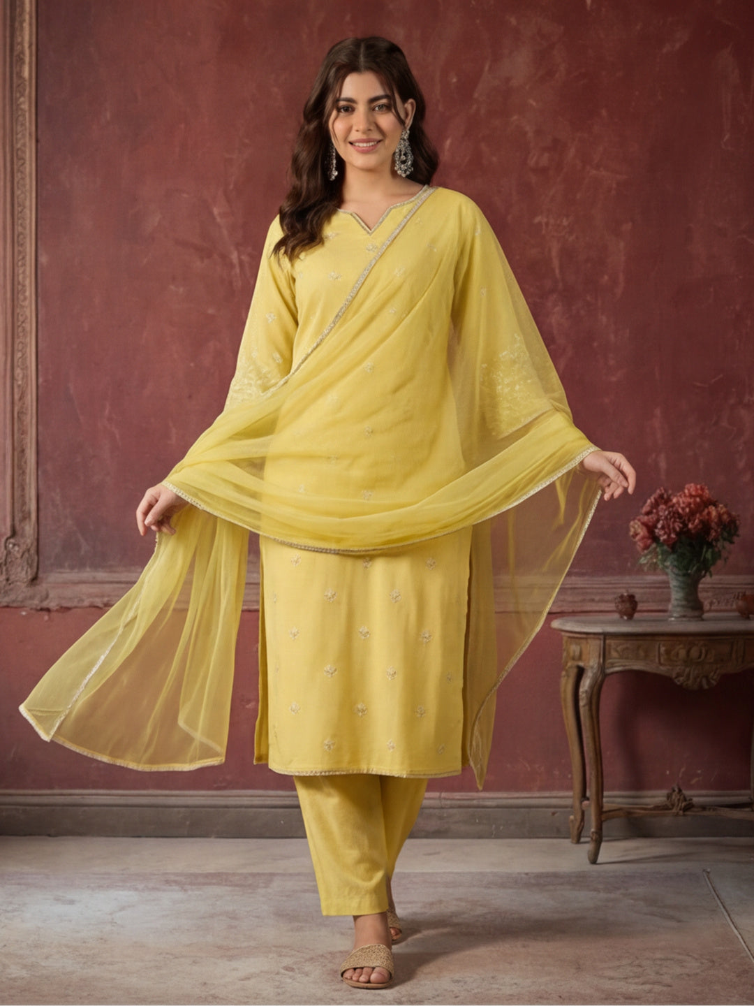 Kurta With Pant & Dupatta Ethnic Kurta Set For Women