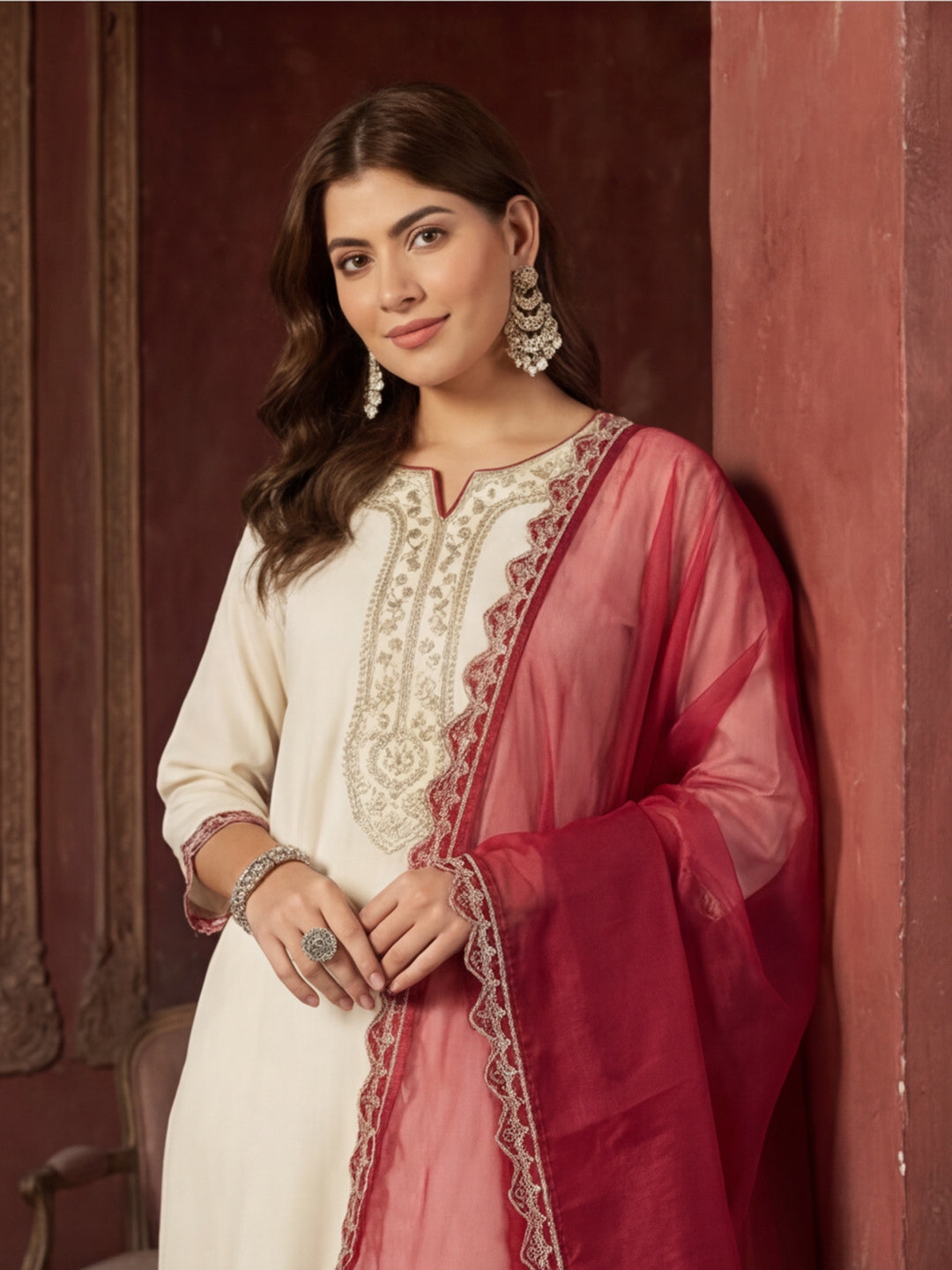 Kurta With Pant & Dupatta Ethnic Kurta Set For Women