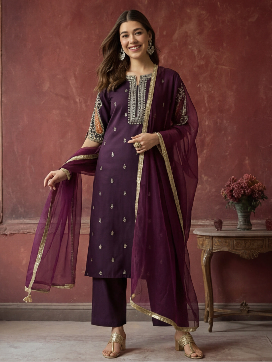 Kurta With Pant & Dupatta Ethnic Kurta Set For Women