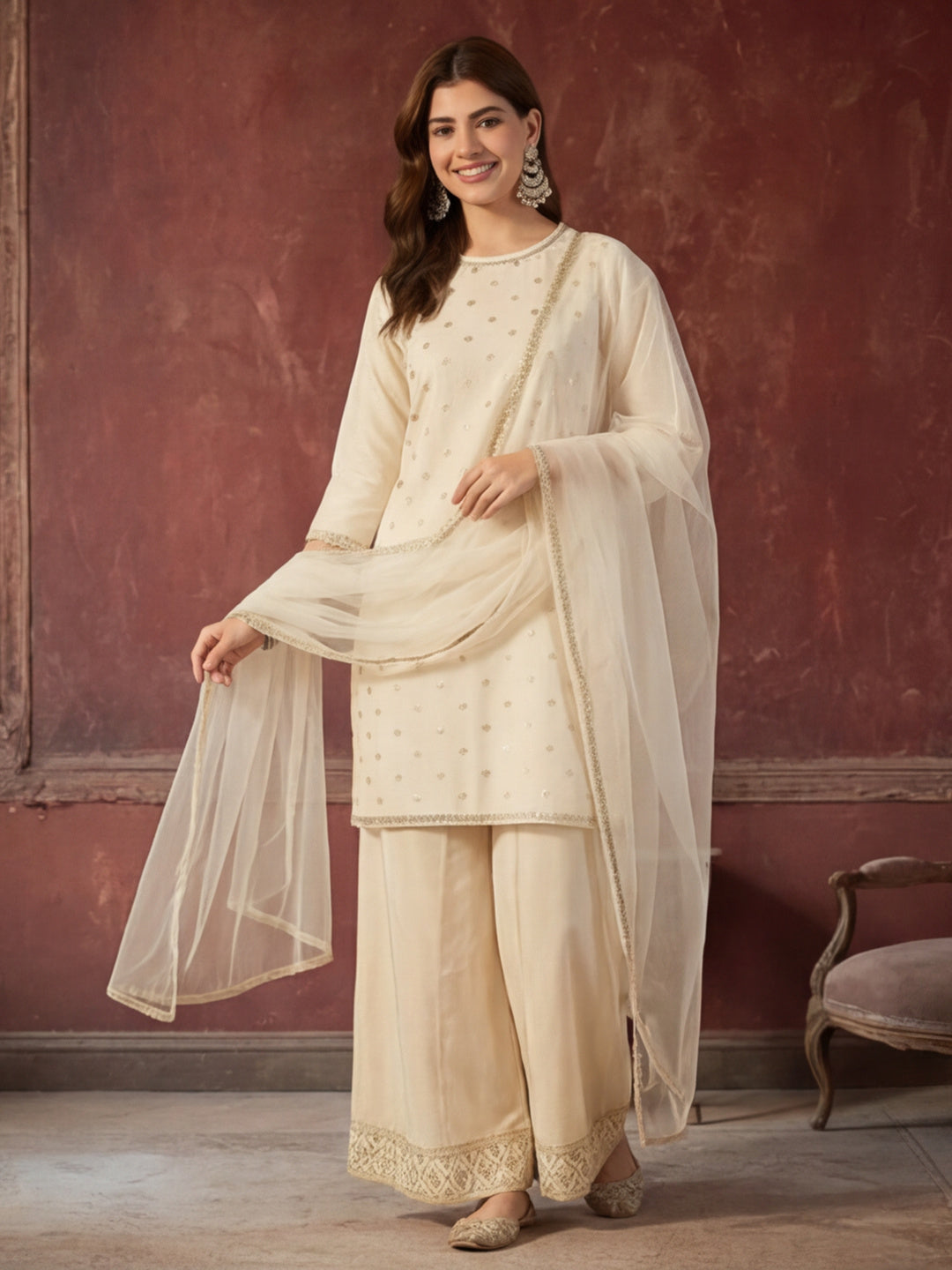 Kurta With Pant & Dupatta Ethnic Kurta Set For Women