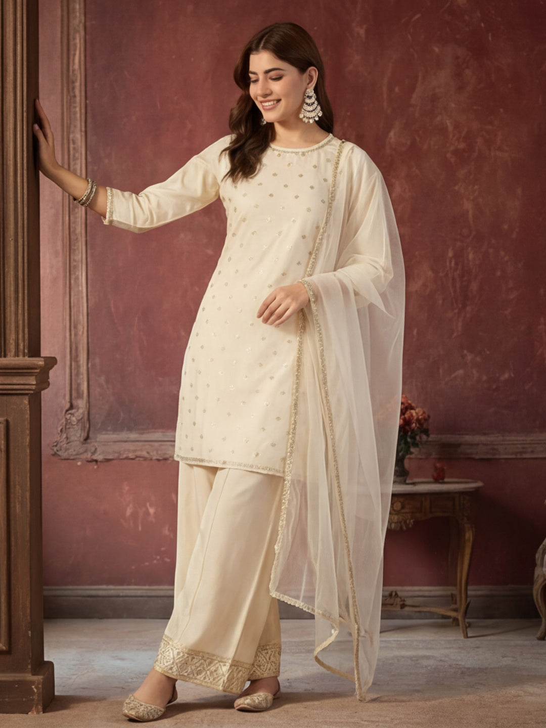 Kurta With Pant & Dupatta Ethnic Kurta Set For Women