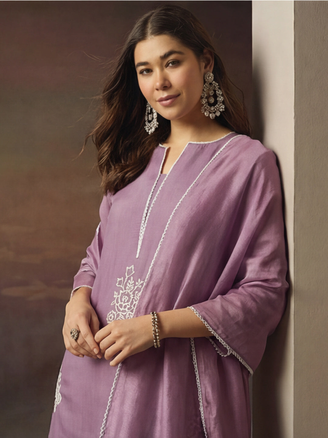 Embroidered Chanderi Cotton Kurta With Silk Blend pant & Chanderi Dupatta Set For Women