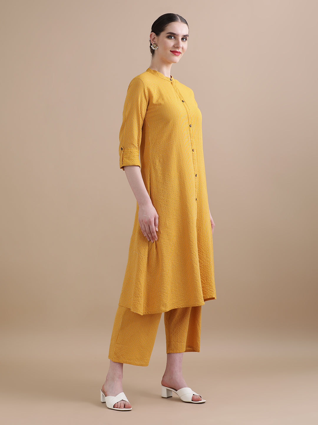 Pure Cotton Solid Kantha Work Kurta With Pant