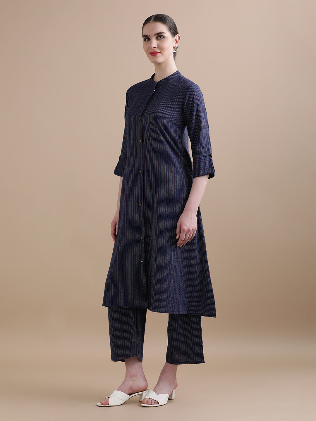 Pure Cotton Solid Kantha Work Kurta With Pant