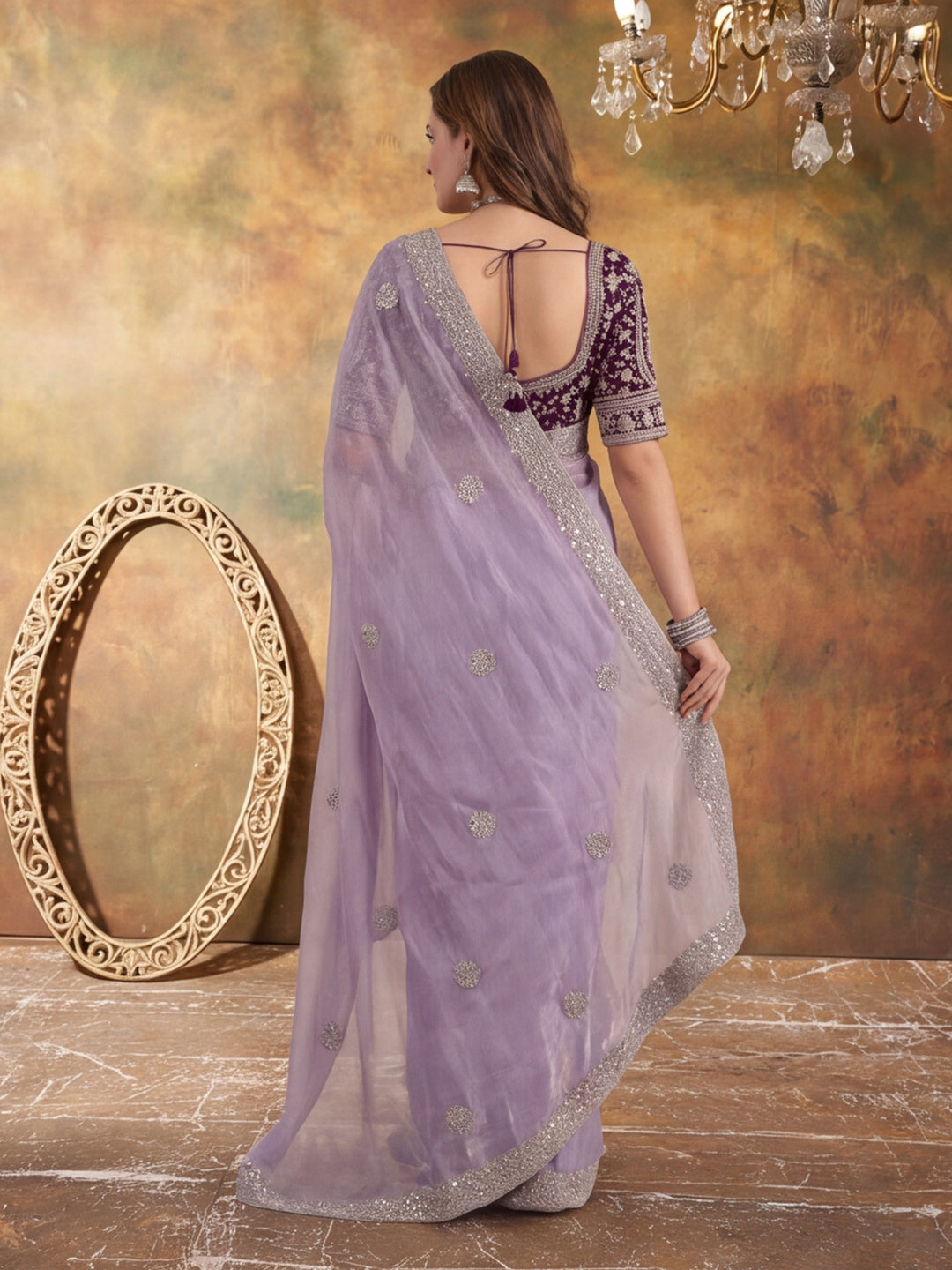 Pure Fandy Satin Pallu Embroidery With Border With Unstitched Blouse Piece