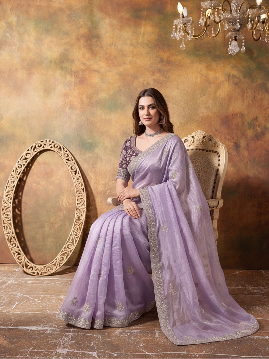 Pure Fandy Satin Pallu Embroidery With Border With Unstitched Blouse Piece
