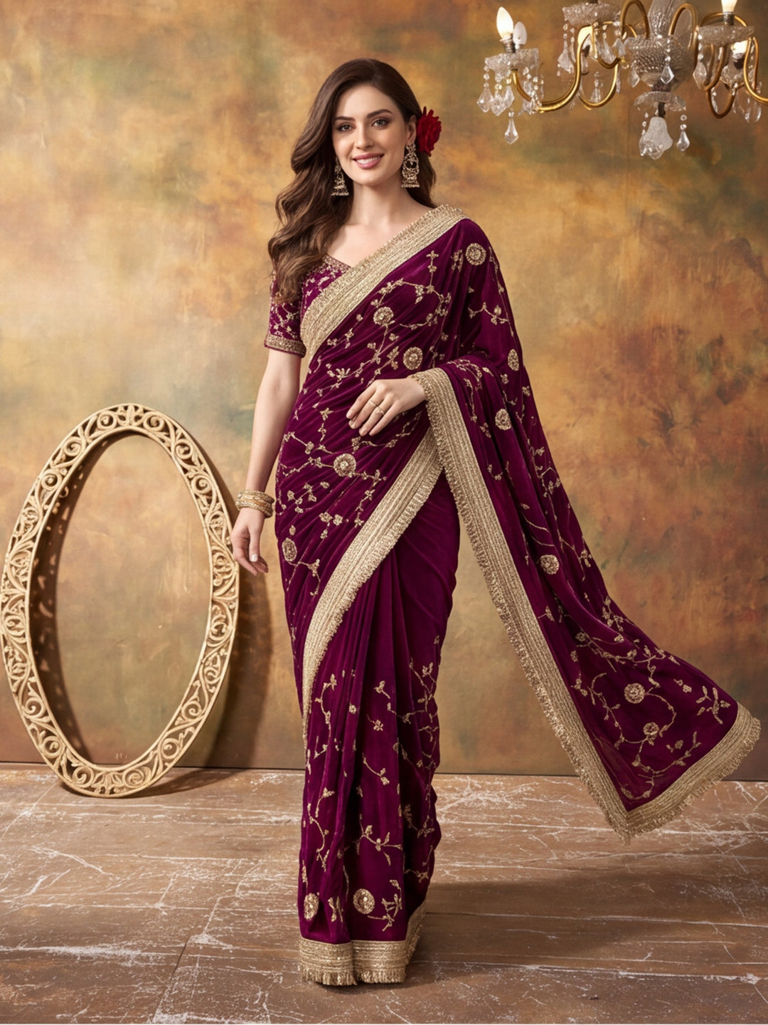 Pure Fandy Satin Pallu Beads Embroidery Work Saree With Unstitched Blouse Piece