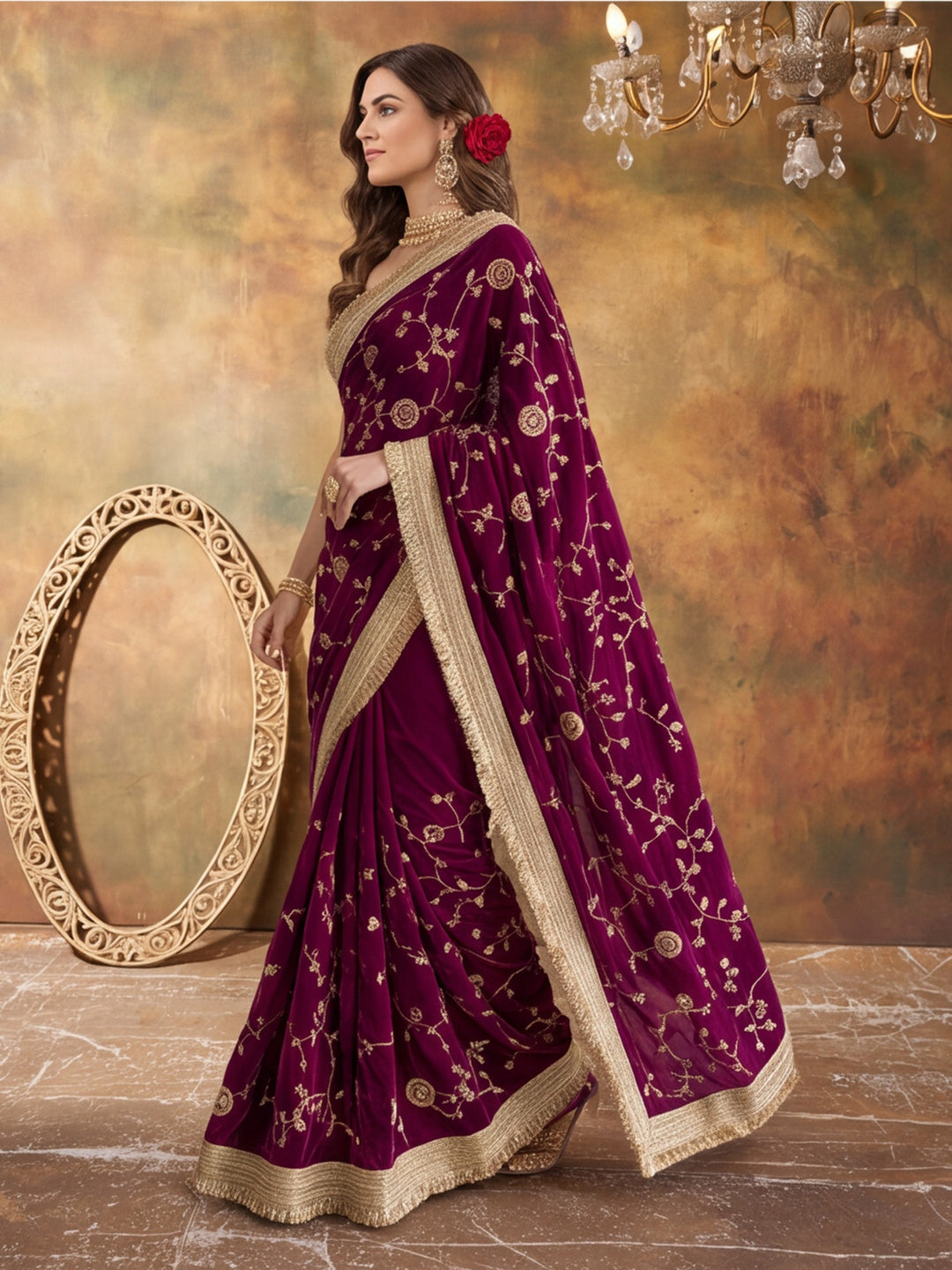 Pure Fandy Satin Pallu Beads Embroidery Work Saree With Unstitched Blouse Piece