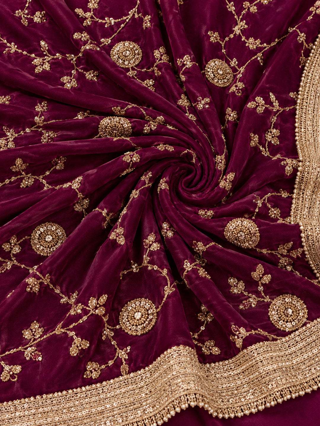 Pure Fandy Satin Pallu Beads Embroidery Work Saree With Unstitched Blouse Piece
