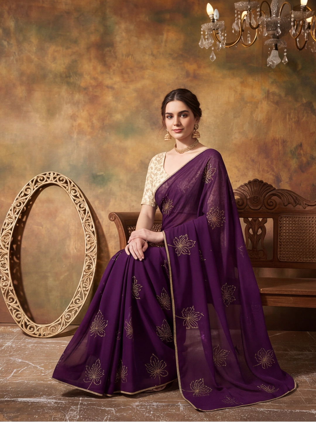 Soft Silk Embroidery Work Saree With Readymade Lace Border With Unstitched Blouse Piece