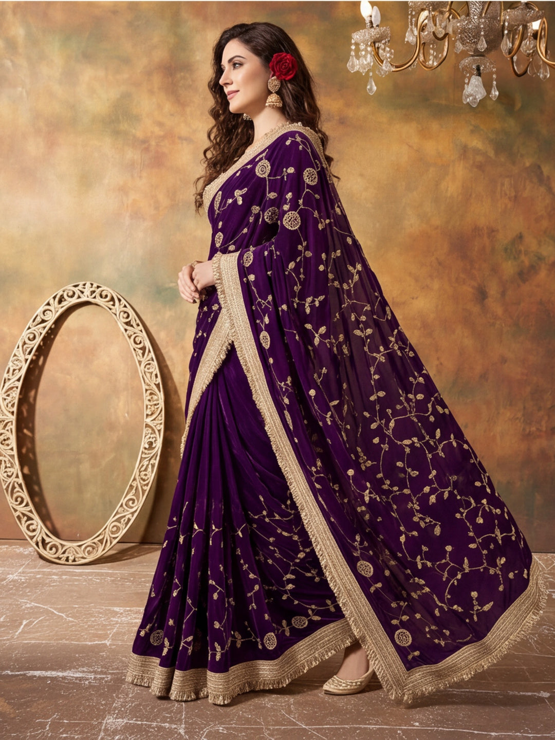 Pure Fandy Satin Pallu Beads Embroidery Work Saree With Unstitched Blouse Piece