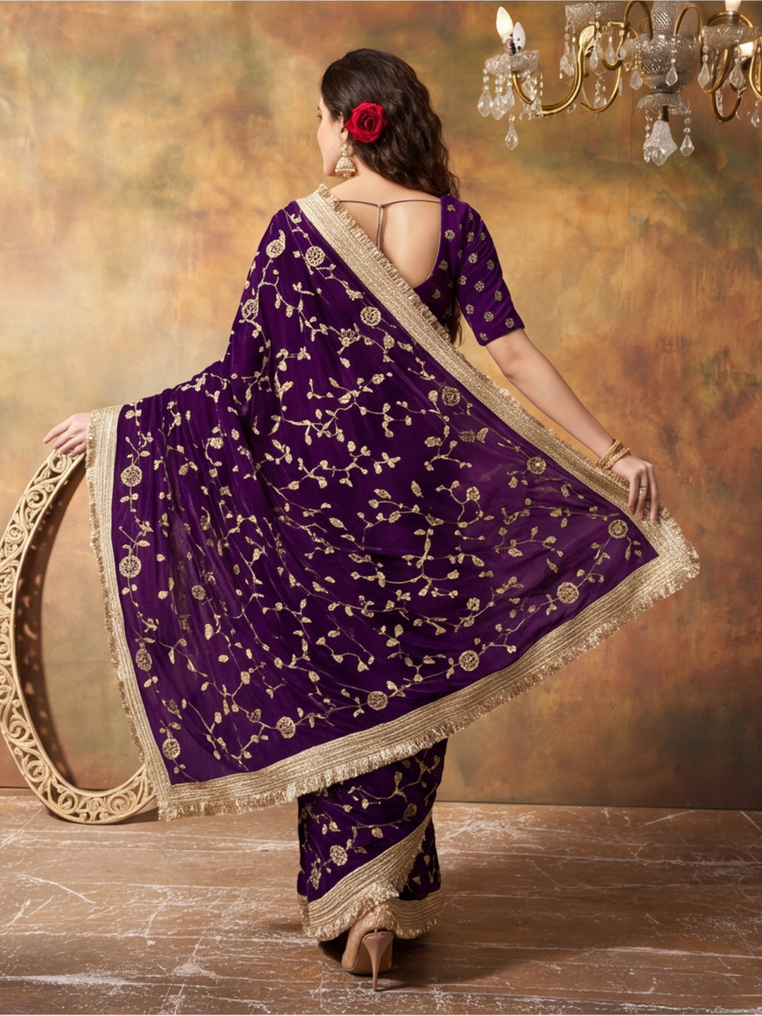 Pure Fandy Satin Pallu Beads Embroidery Work Saree With Unstitched Blouse Piece
