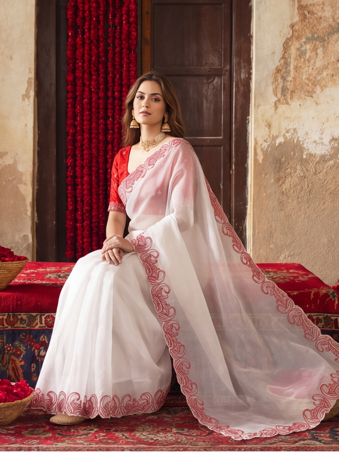 Designer Crunchy Silk Embroidery pallu Work Saree With Unstitched Blouse Piece