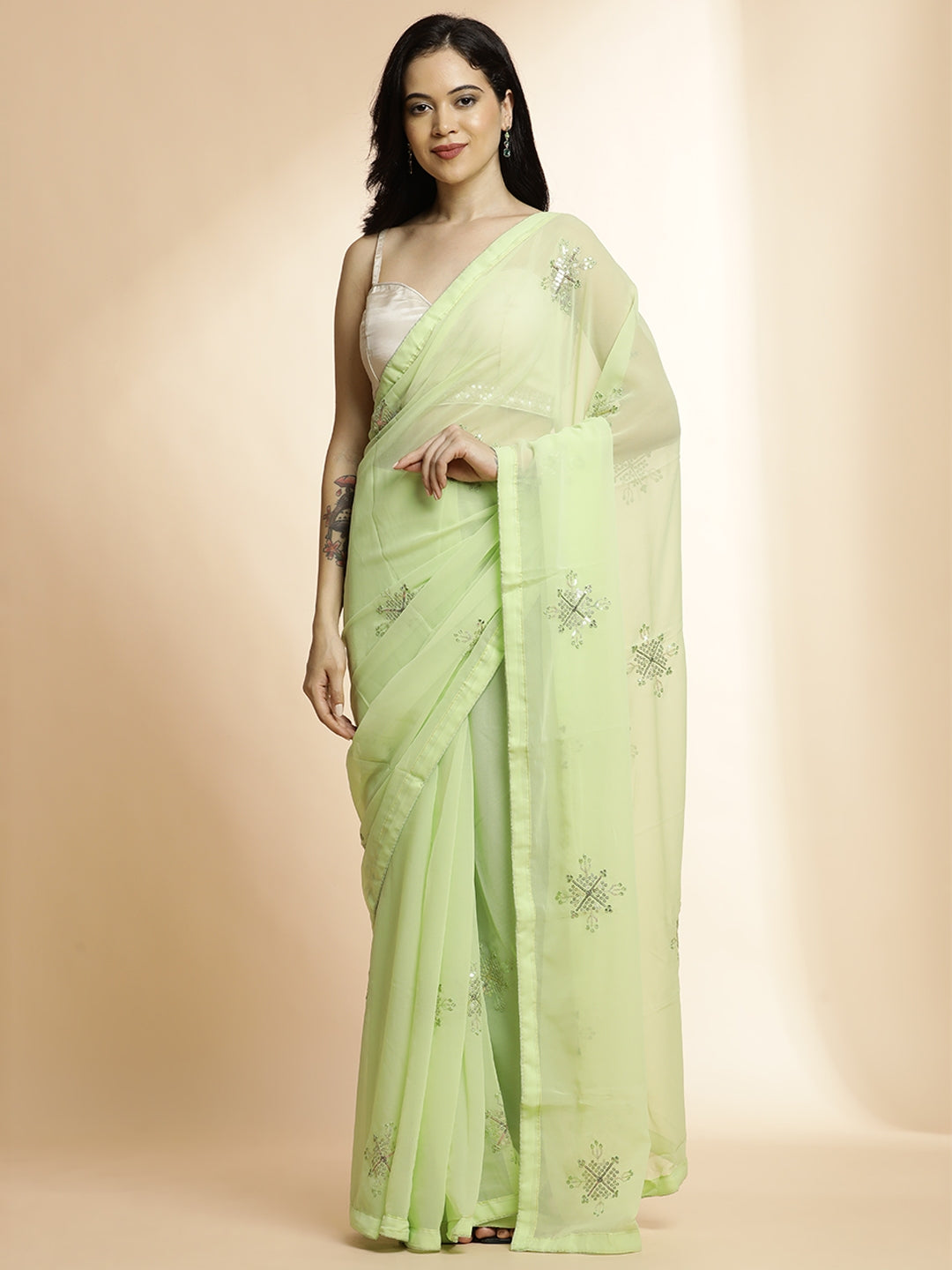 Pure Georgette Sequin Work Saree