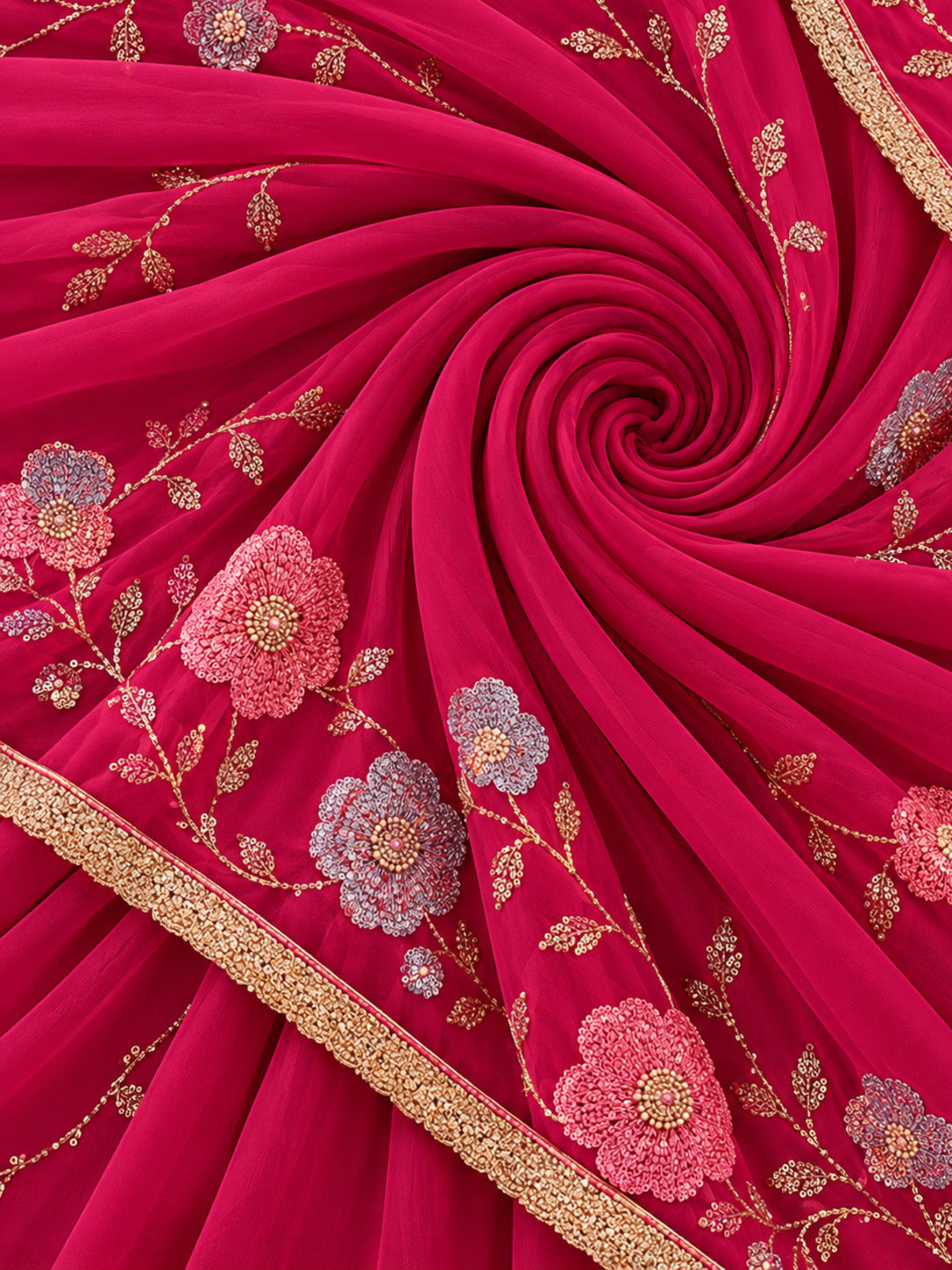 Georgette with Beads pipe and Multi threads work Saree With Unstitched Blouse Piece