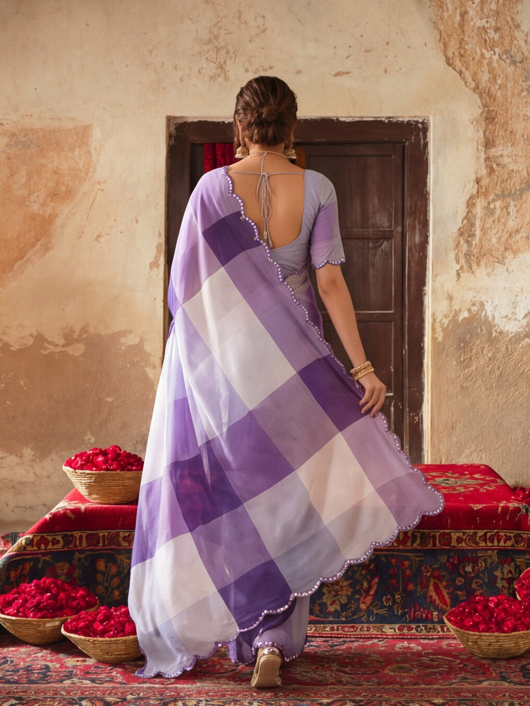 Women Lightweight Printed Beautiful Mirror Work Border Saree With Unstitched Blouse Piece