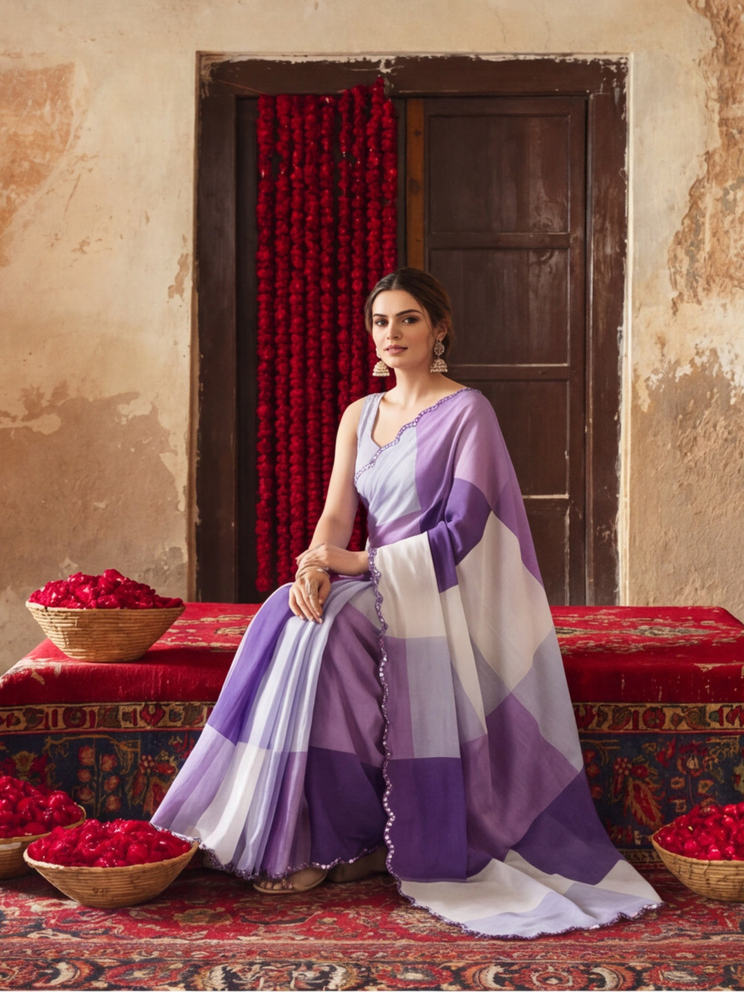 Women Lightweight Printed Beautiful Mirror Work Border Saree With Unstitched Blouse Piece