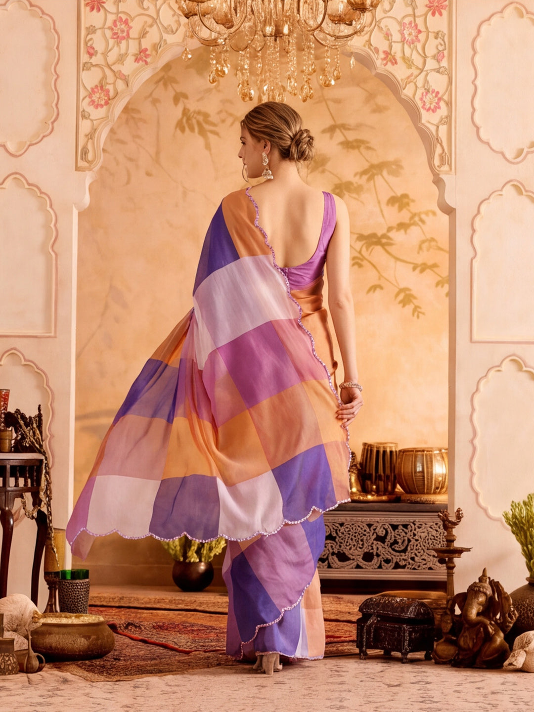 Women Lightweight Printed Beautiful Mirror Work Border Saree With Unstitched Blouse Piece
