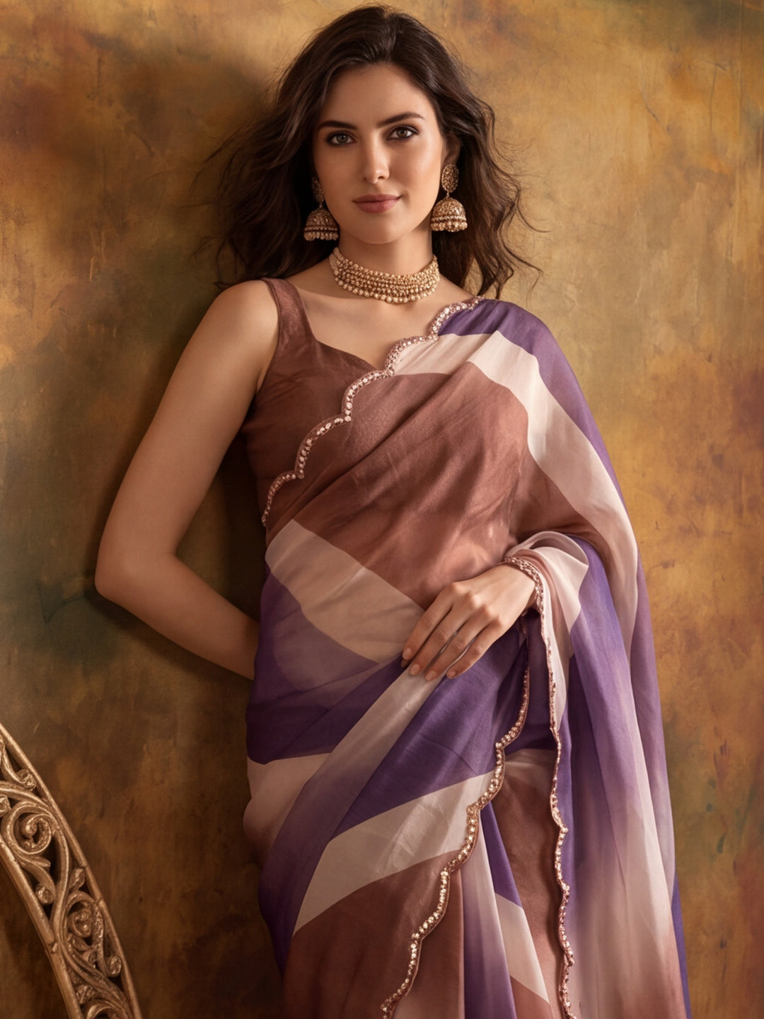 Women Lightweight Printed Beautiful Mirror Work Border Saree With Unstitched Blouse Piece