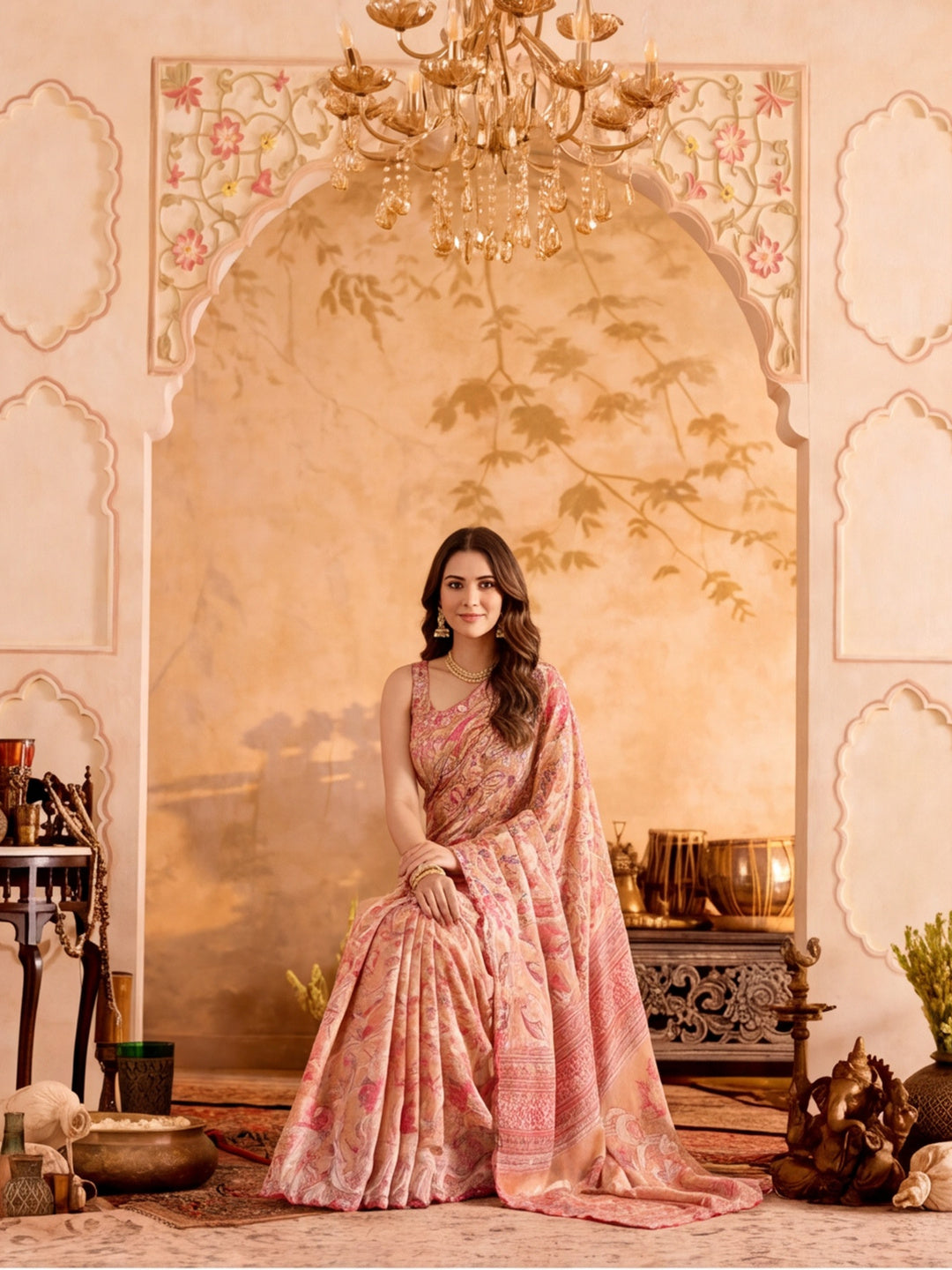 Women Lightweight Printed Beautiful Mirror Work Border Saree With Unstitched Blouse Piece