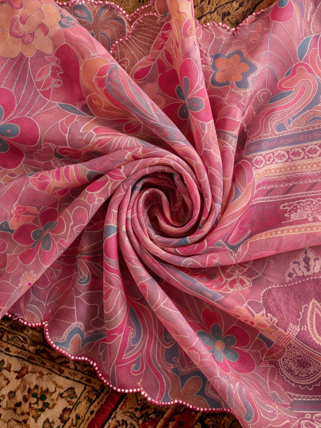 Women Lightweight Printed Beautiful Mirror Work Border Saree With Unstitched Blouse Piece