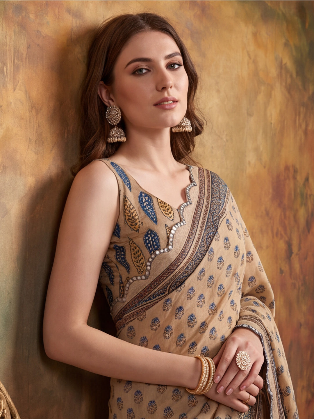 Women Lightweight Printed Beautiful Mirror Work Border Saree With Unstitched Blouse Piece