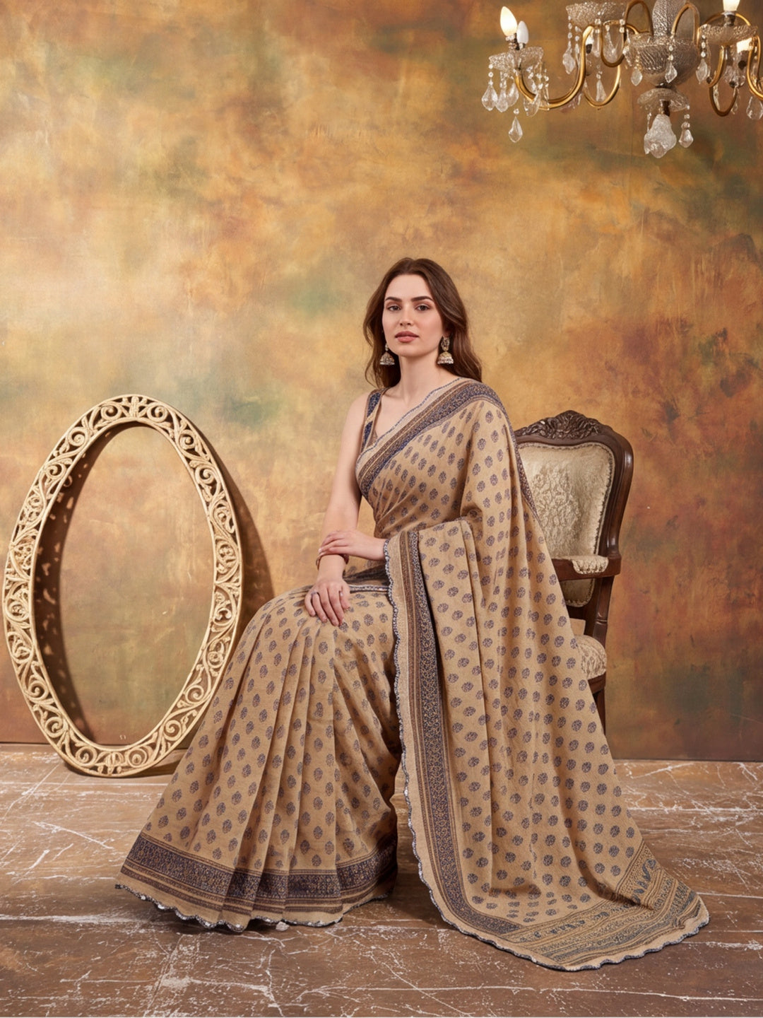 Women Lightweight Printed Beautiful Mirror Work Border Saree With Unstitched Blouse Piece