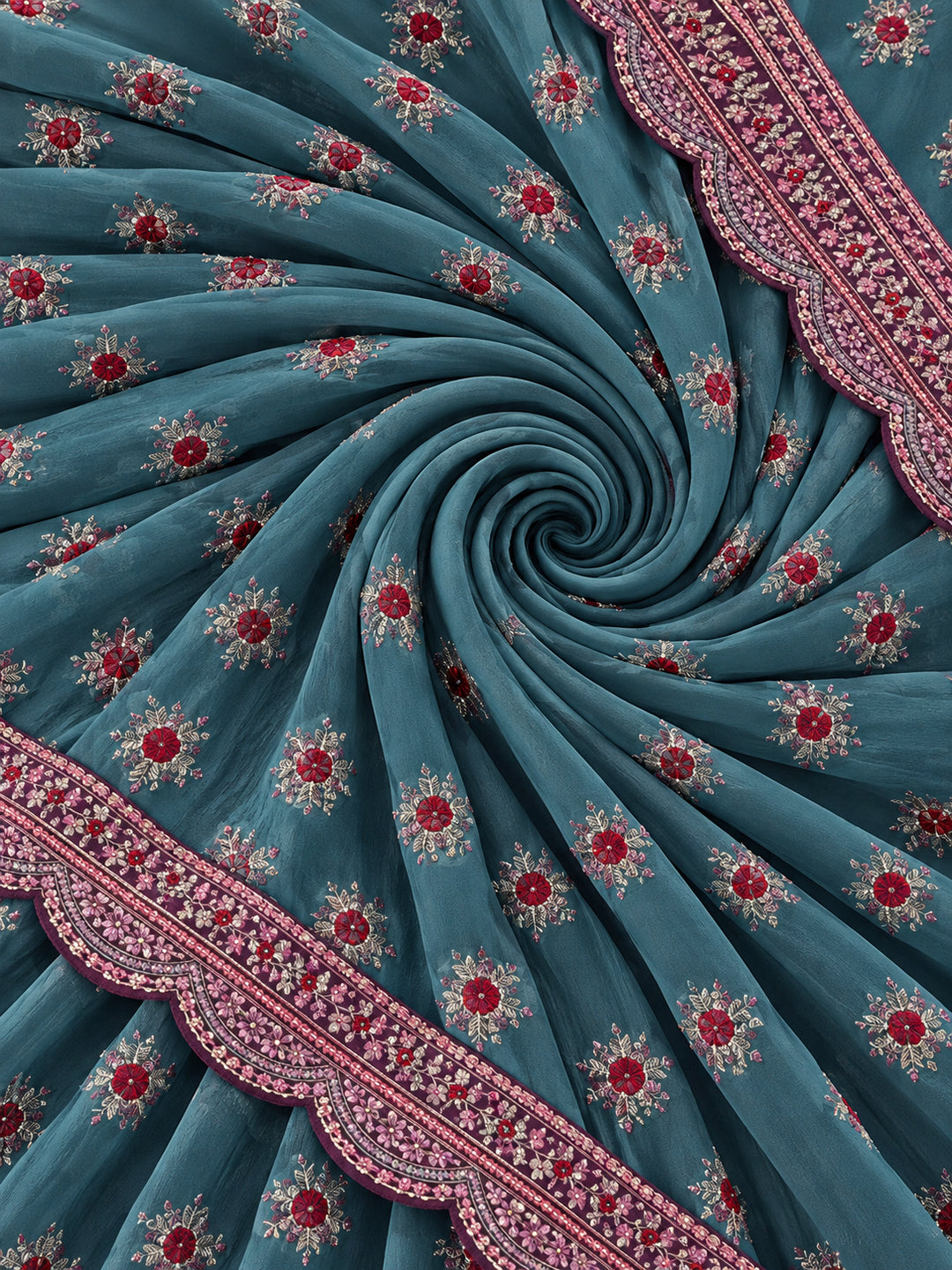 Women Lightweight Printed Beautiful Mirror Work Border Saree With Unstitched Blouse Piece