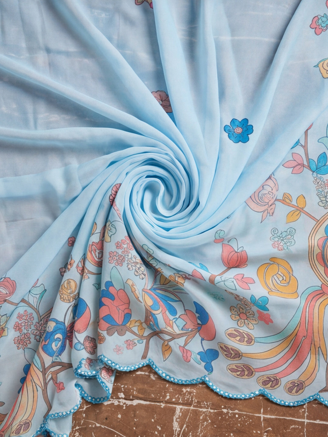 Women Lightweight Printed Beautiful Mirror Work Border Saree With Unstitched Blouse Piece