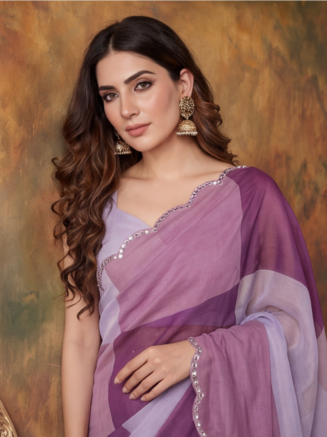 Women Lightweight Printed Beautiful Mirror Work Border Saree With Unstitched Blouse Piece