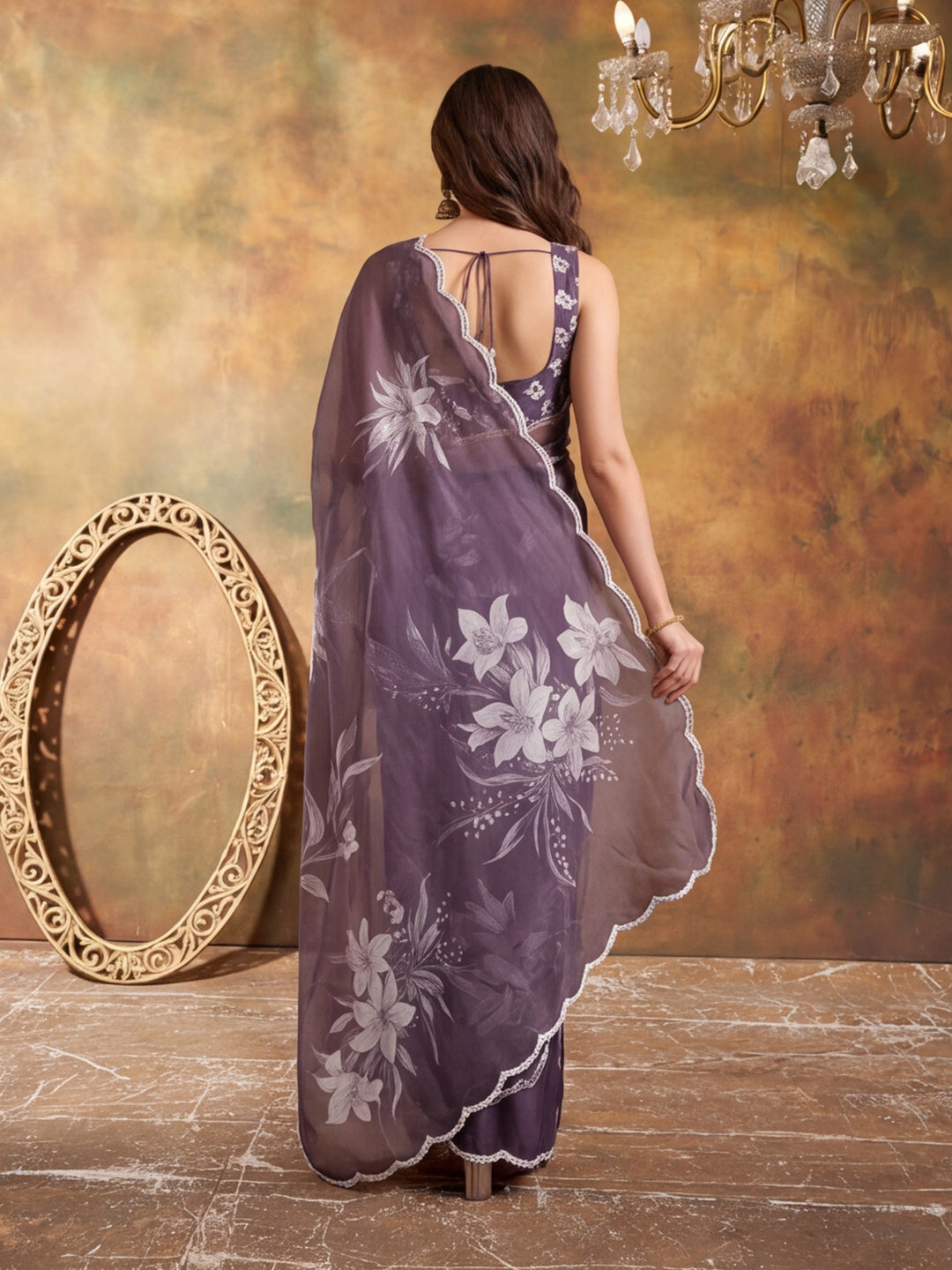 Women Lightweight Printed Beautiful Mirror Work Border Saree With Unstitched Blouse Piece