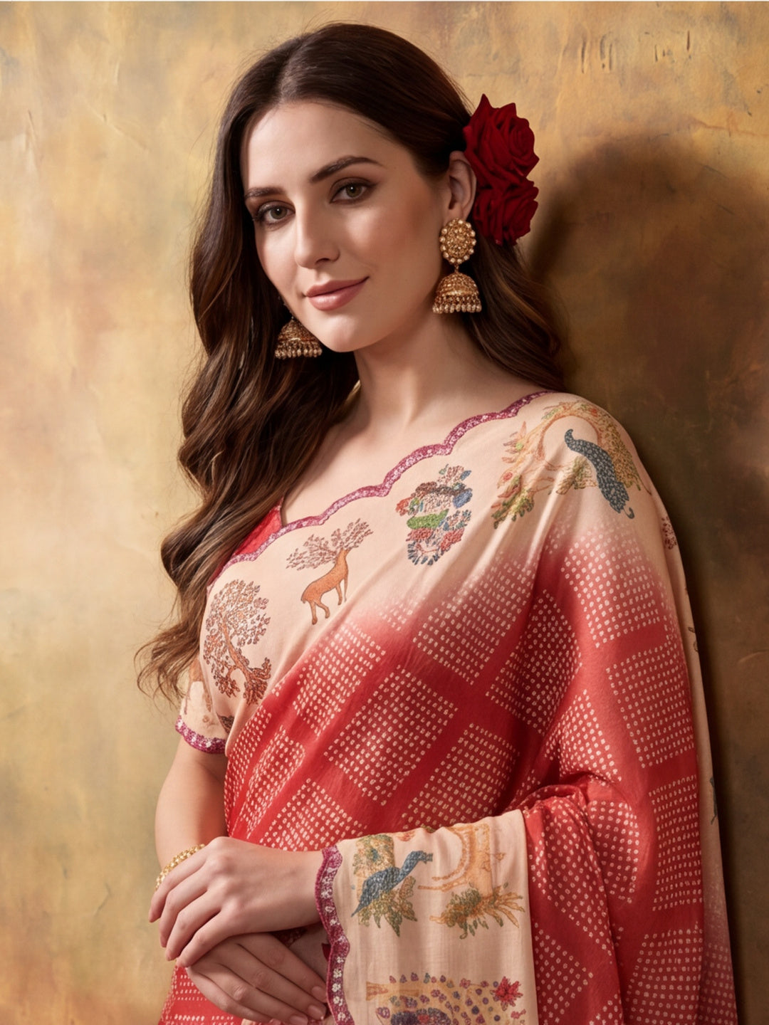 Women Lightweight Printed Beautiful Mirror Work Border Saree With Unstitched Blouse Piece