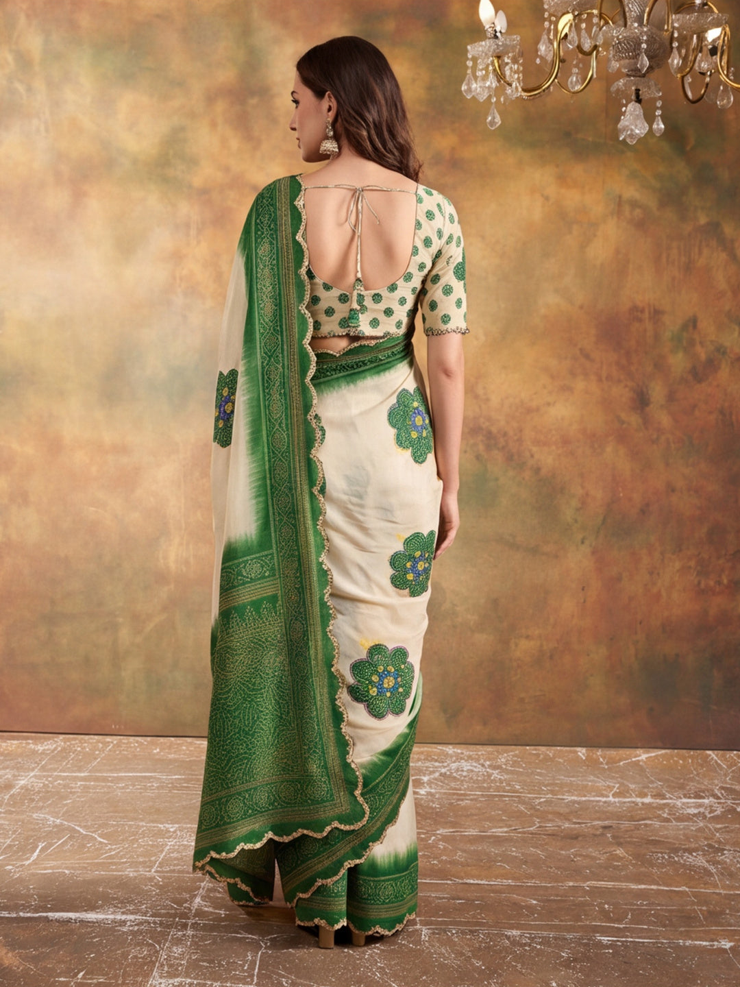 Women Lightweight Printed Beautiful Mirror Work Border Saree With Unstitched Blouse Piece