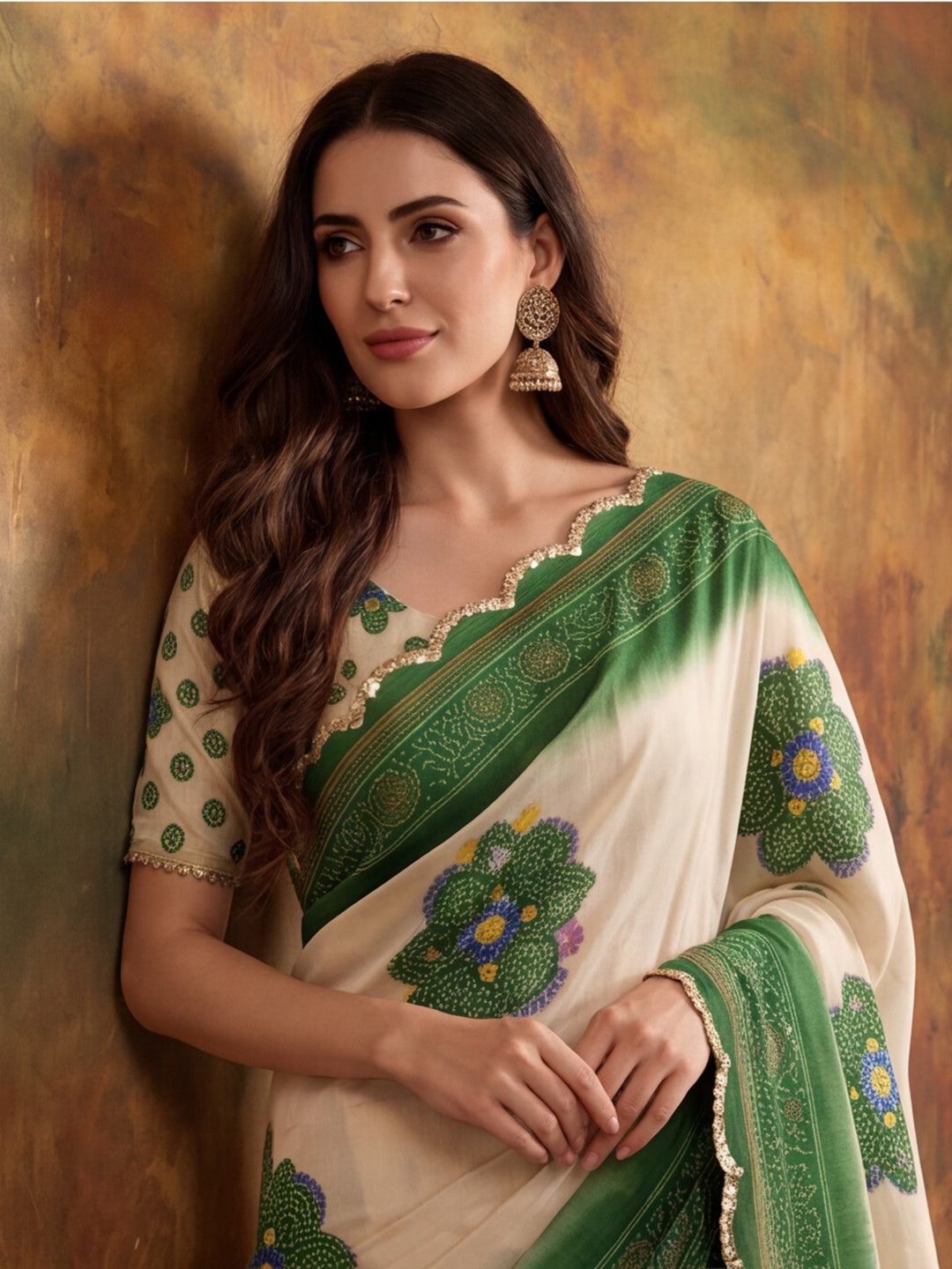 Women Lightweight Printed Beautiful Mirror Work Border Saree With Unstitched Blouse Piece