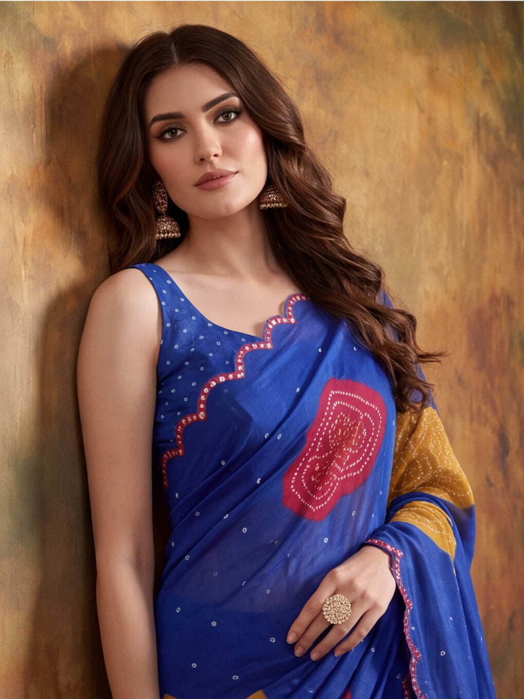 Women Lightweight Printed Beautiful Mirror Work Border Saree With Unstitched Blouse Piece